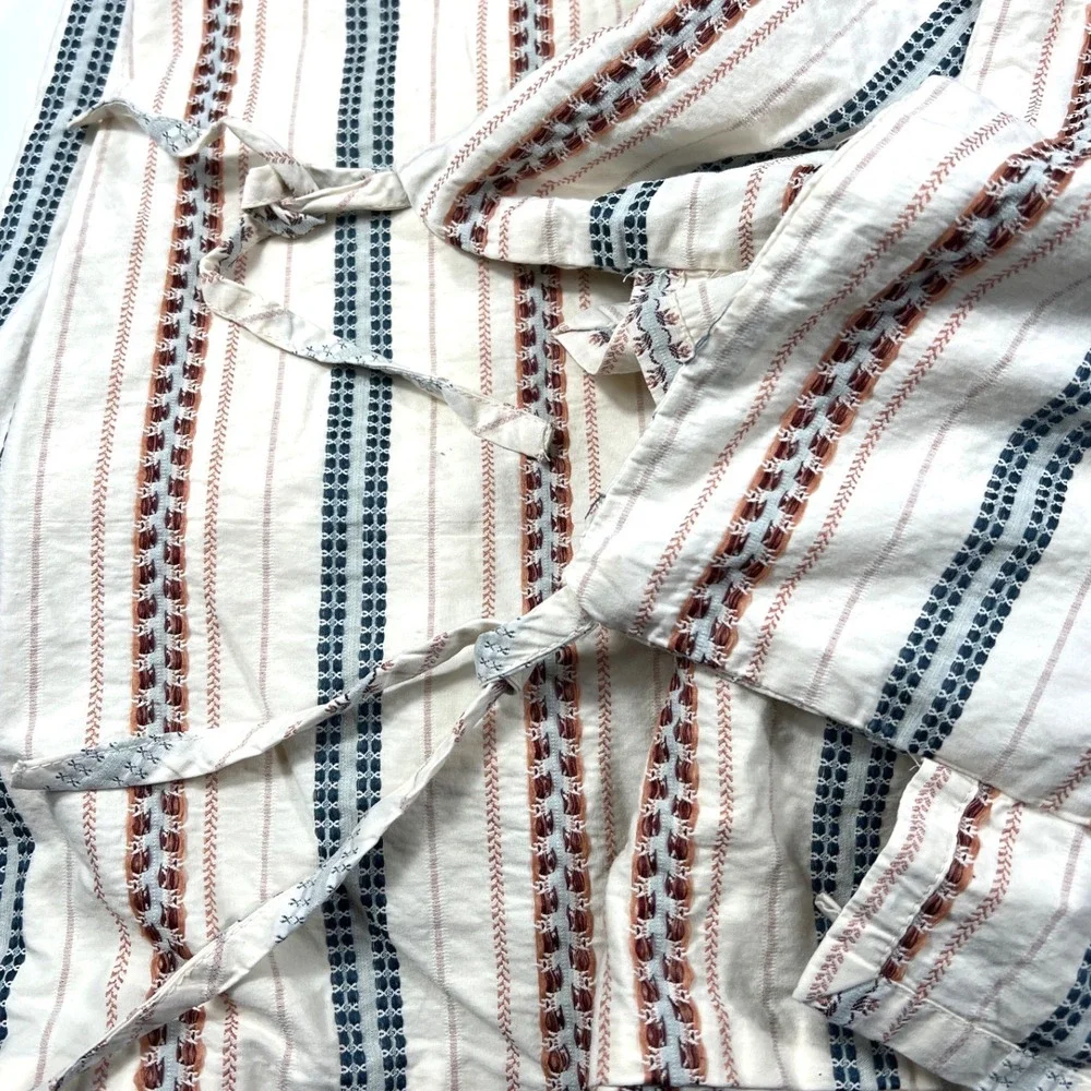 Ralph Lauren Villandry Duvet Cover Queen Striped Blue Terracotta Embroidered EUC